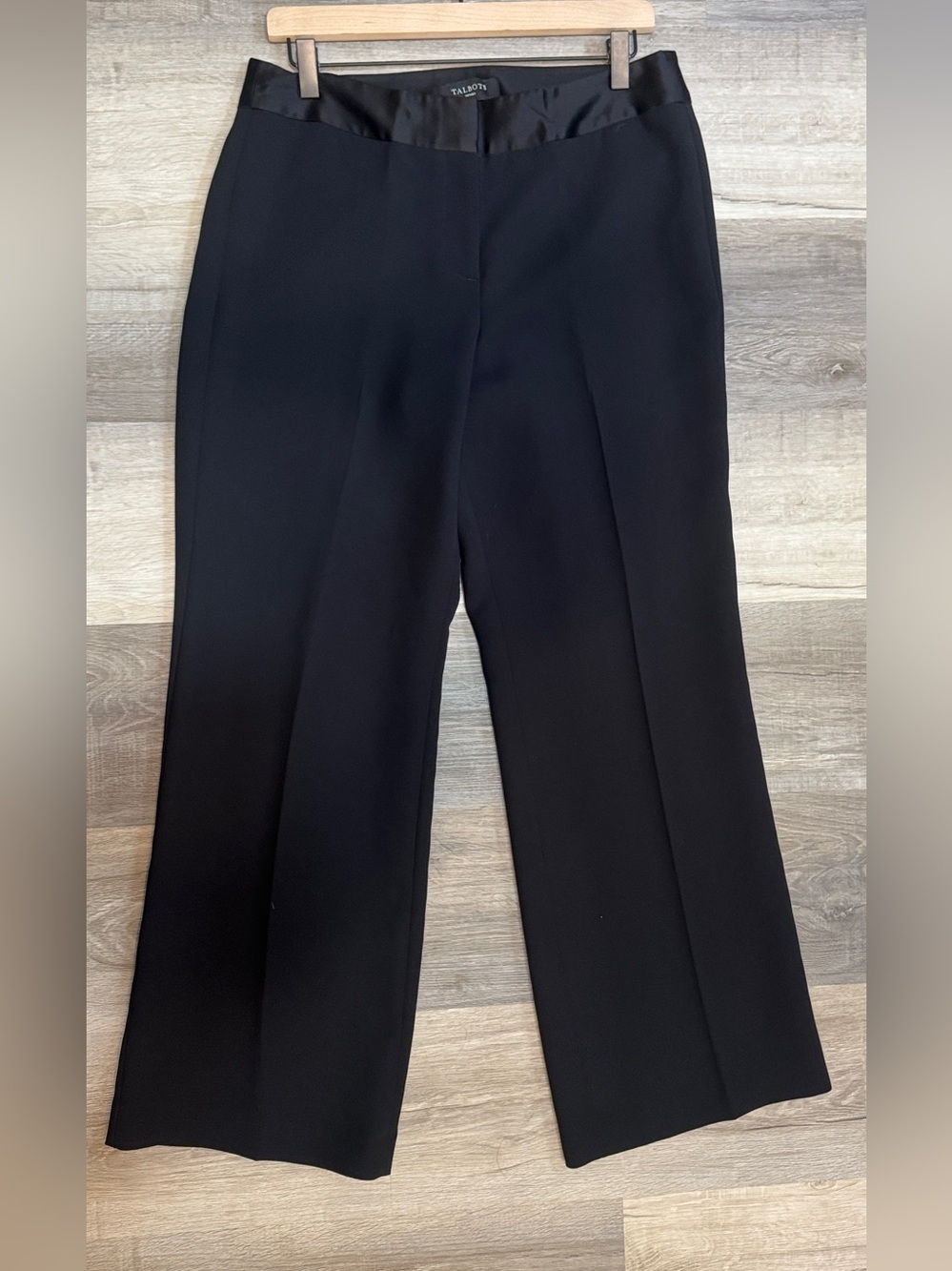 Talbots Black Wide-Leg Dress Trousers with Satin Waistband